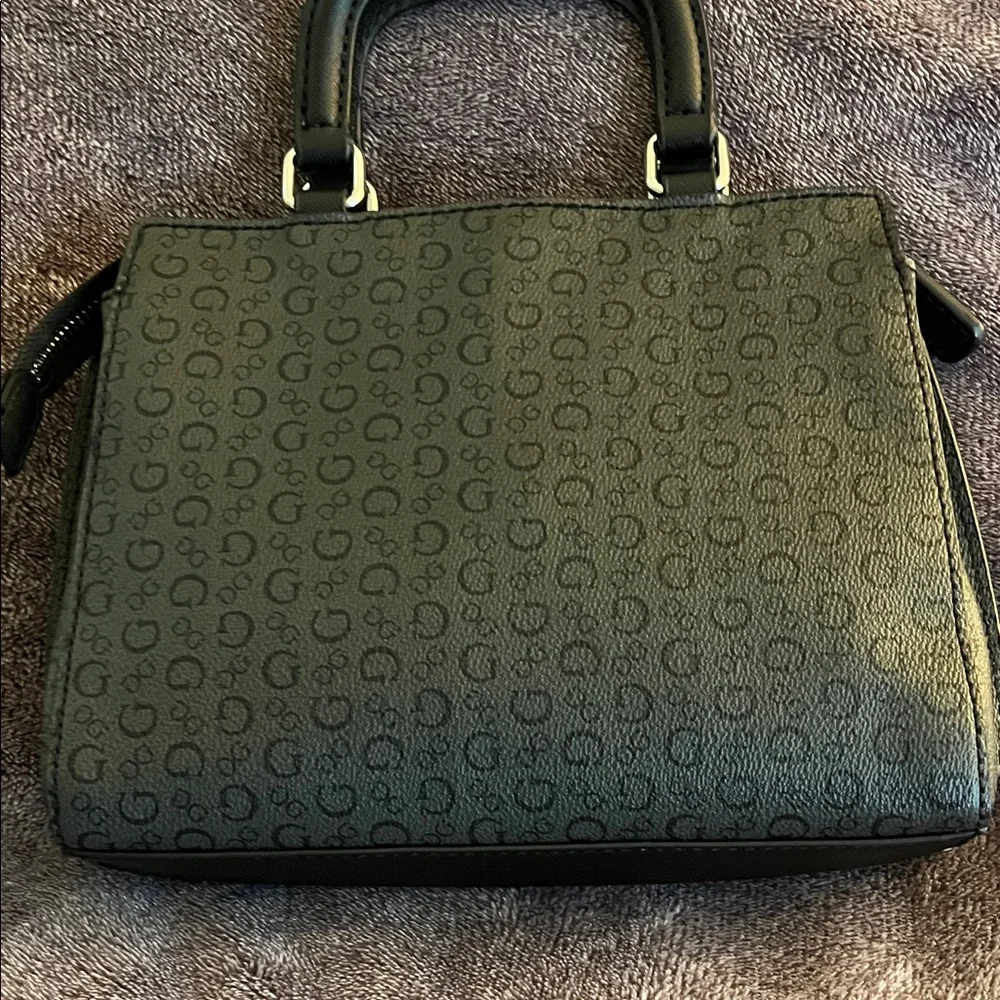 Guess Black Gray Monogram Key Charm Satchel